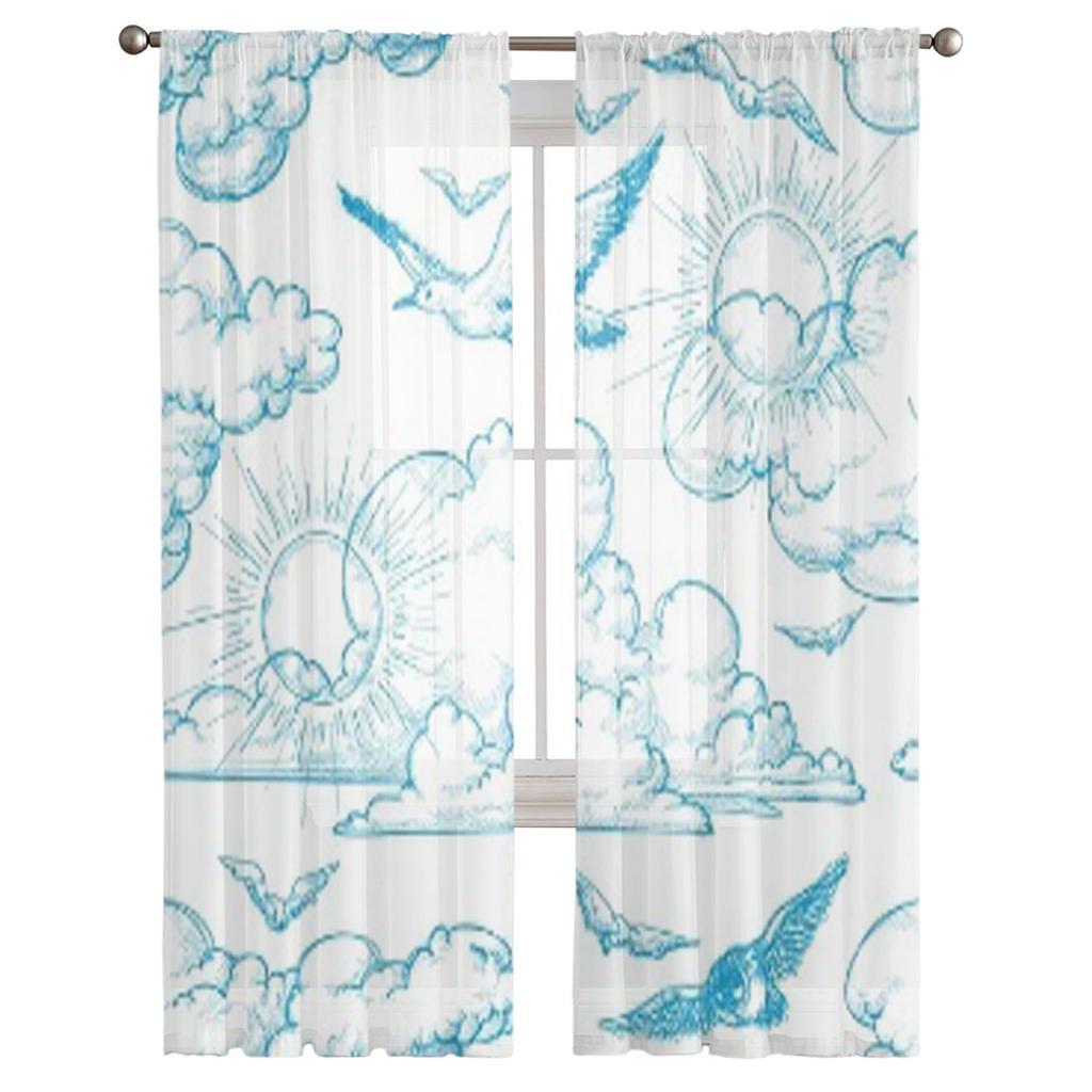 Небо, чайка, облако, роскошные шифоновые прозрачные шторы для гостиной, спальни, украшение, вуаль, тюлевая занавеска