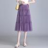 Фиолетовая юбка 2024 года с сетчатой юбкой-плиссе с обеих сторон, женская летняя черная юбка-солнце средней и длинной длины с надписью A-word