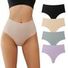 Женские Бесшовные Тонги с Высокой Талией Дышащие С Контролем Живота Однотонные Трусики Эластичные Женские Ледяной Шелк Короткие Трусы Нижнее Белье