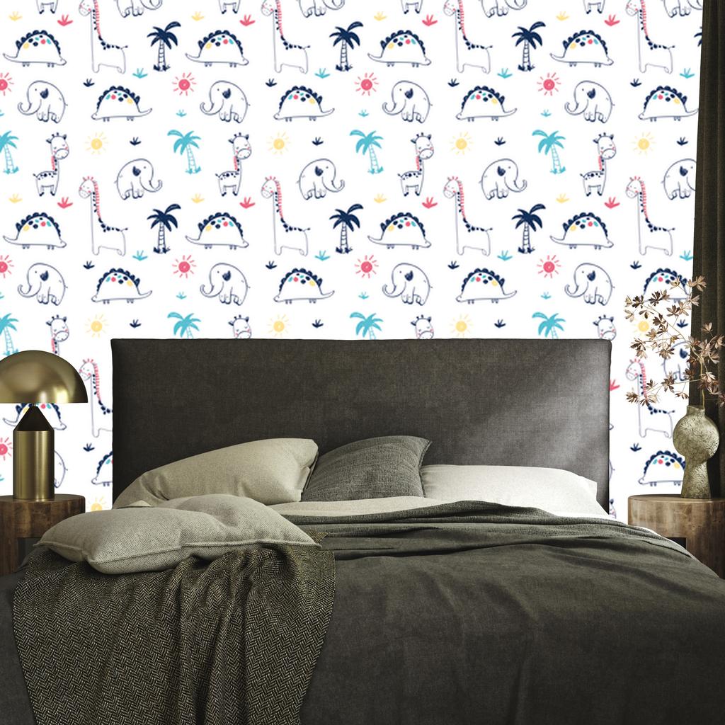 Wallpaper Dinosaurs palms plants sun for living room and bedroom 50x1000