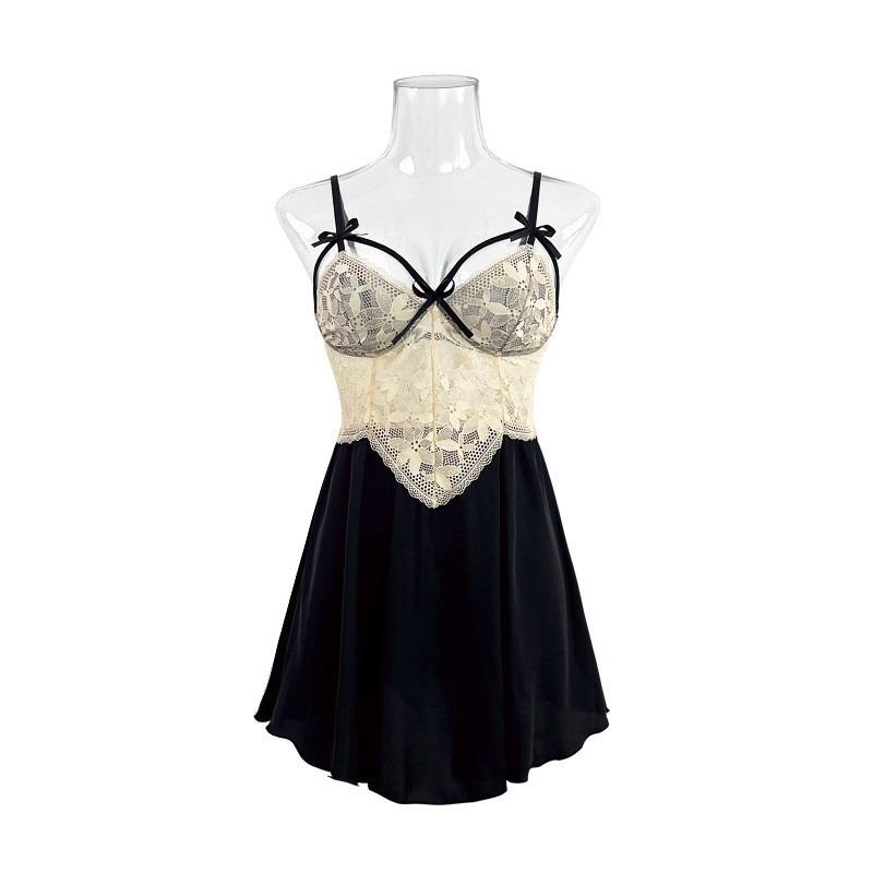 Летнее и осеннее сексуальное кружевное атласное платье с глубоким V-образным вырезом и подвеской для сна