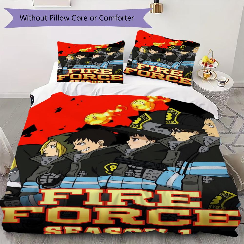 Fire Force Pattern Bedding,Quilt Set Quilt Cover Pillowcase Home Birthday Gift (1*duvet cover+2*pillowcase,without core)SSJT0917529