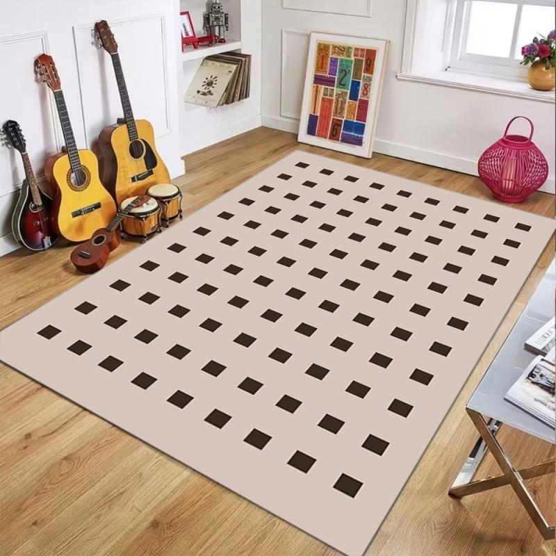 Retro Minimalist Brown Navy Geometric Tile Area Rug Non-Slip Floor Mat for Living Room Bedroom Mid-Century Modern Home Decor