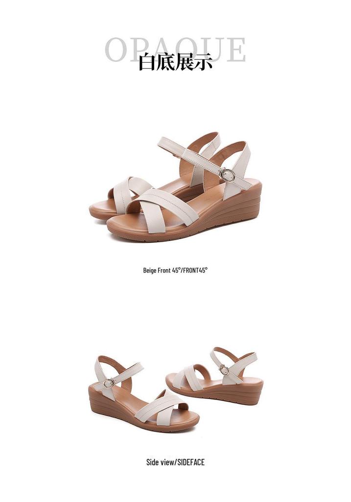 Красная Стрекоза Женские Летние 2024 Сандалии на Толстой Подошве с Клиновидным Каблуком из Натуральной Кожи