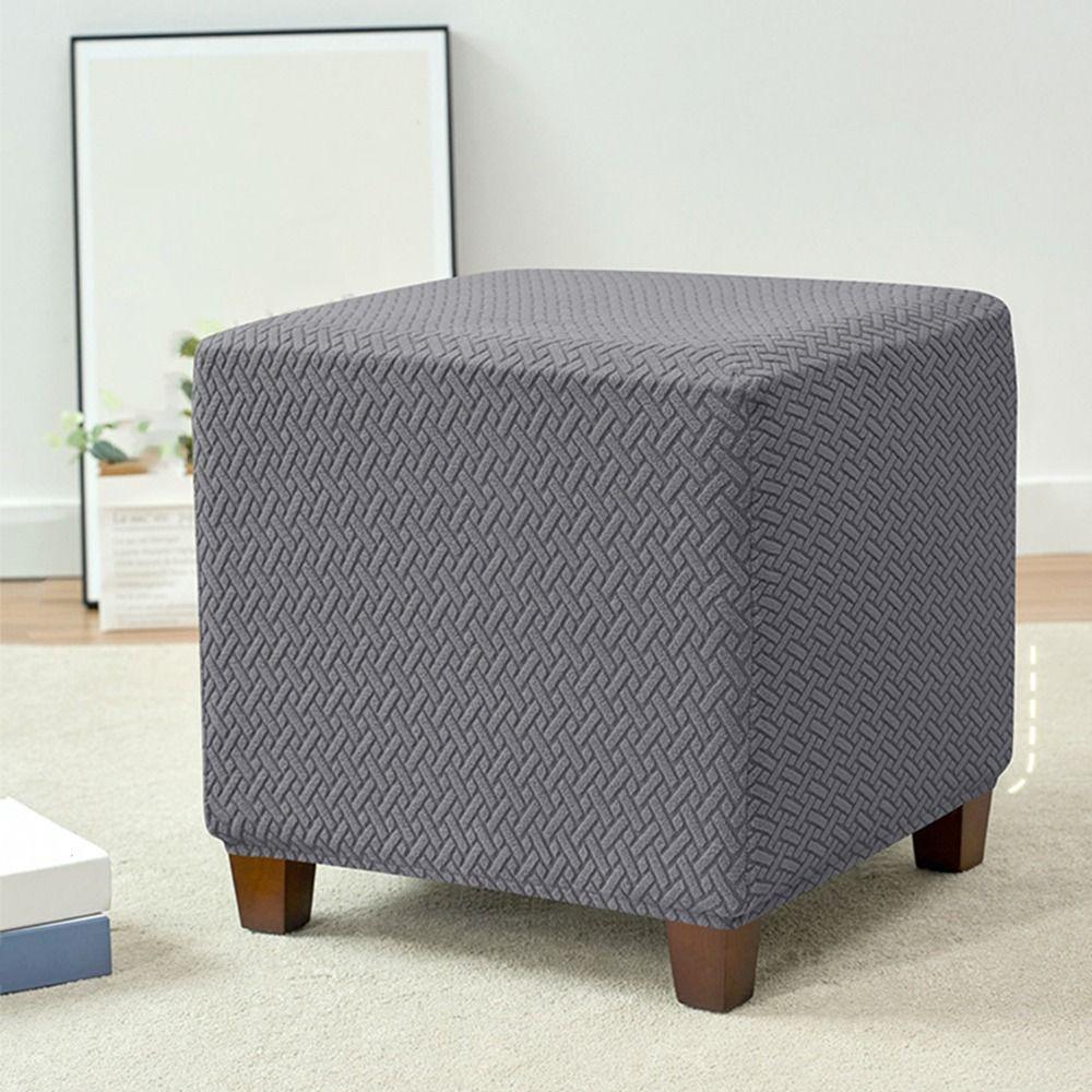 Universal Ottoman Stool Cover T-shaped Pattern Stretchable Sofa Footrest Slipcovers Elastic Band Removable Jacquard Stool Cover
