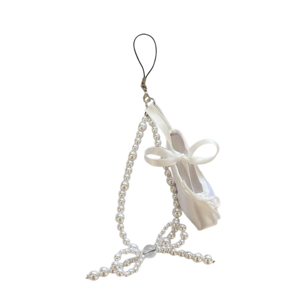 Sophisticated Pearl Beaded Phone Charm with Ballet Shoe Bag Decoration Multipurpose Fashion Ornament for Stylish Ladies