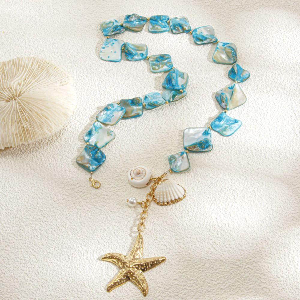 Bohemian Starfish Beaded Necklace Sea Series Shell Beaded Chain  Women