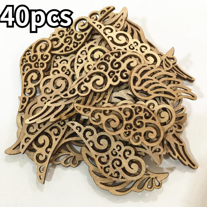 40pcs Angel Wings Log Color Wood Chips Non-porous Patch Children's Puzzle Materials