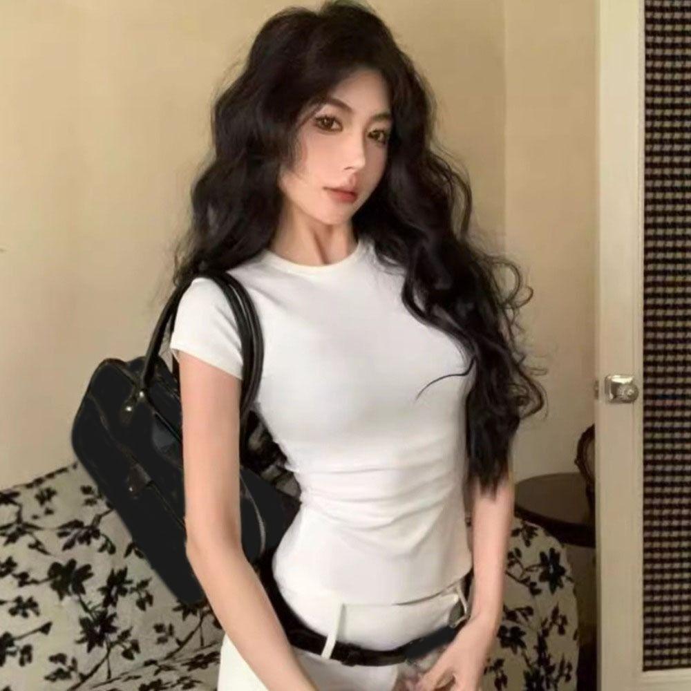 Y2k Slim T Shirt Women Basic Pullover Tops Fashion Simple Crop Tops  Summer