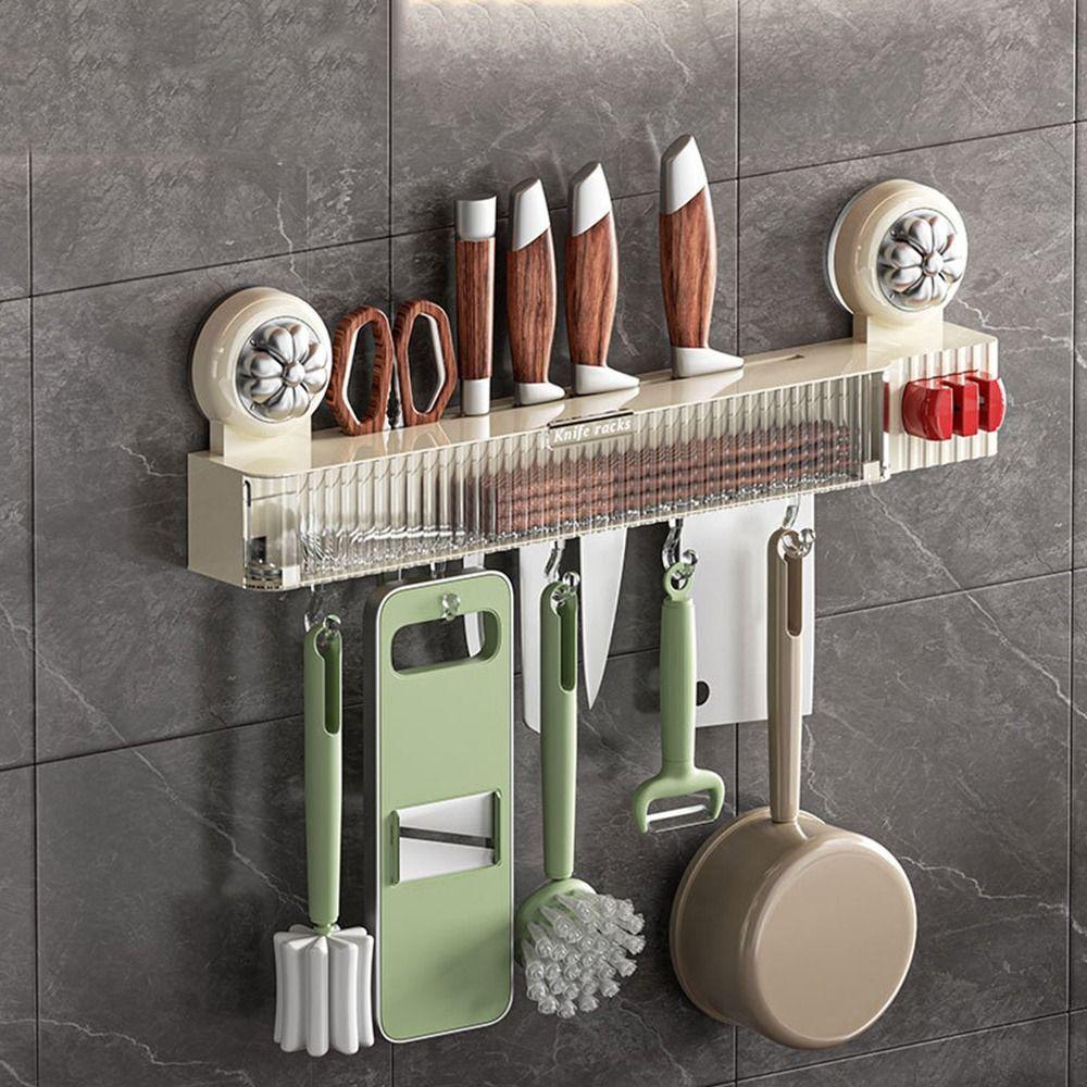 Wall Mounted Suction Cup Knives Rack Plastic Kitchenware Organizer Chopsticks Storage Box  for Home