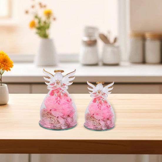 Preserved Rose Decoration Preserved Flowers In Glass Angel Figurine Clear Guardian Angel Keepsake Gift for Women Mom Wife Birthday Wedding Anniversary