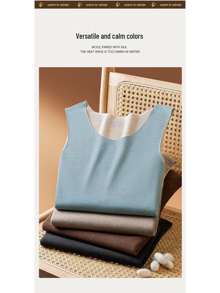 Мужской бесшовный терможилет из шелка и шерсти - утолщенный бархат, без рукавов, осенне-зимняя одежда