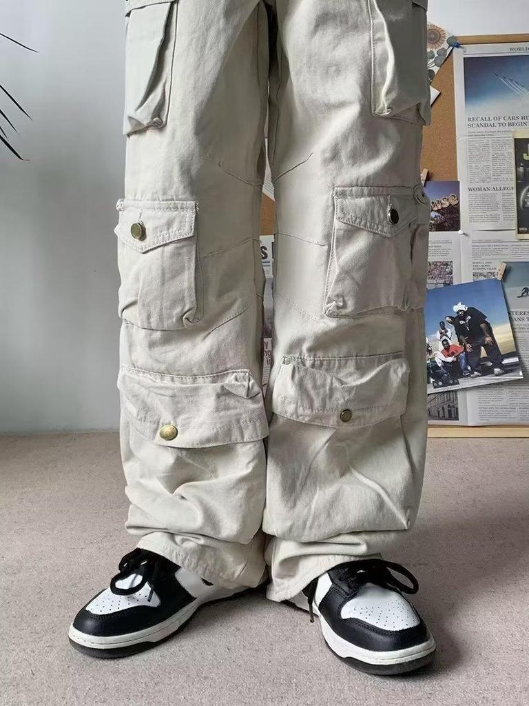 Мужской американский ретро-комбинезон свободного кроя с множеством карманов и широкими штанинами  