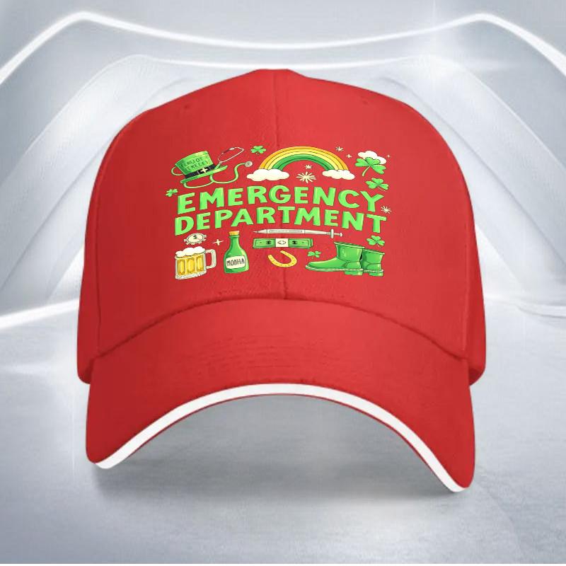 St Patricks Emergency Department Baseball Cap Nurse Doctor Rainbow Clover Beer Print Adjustable Polyester Casual Hat