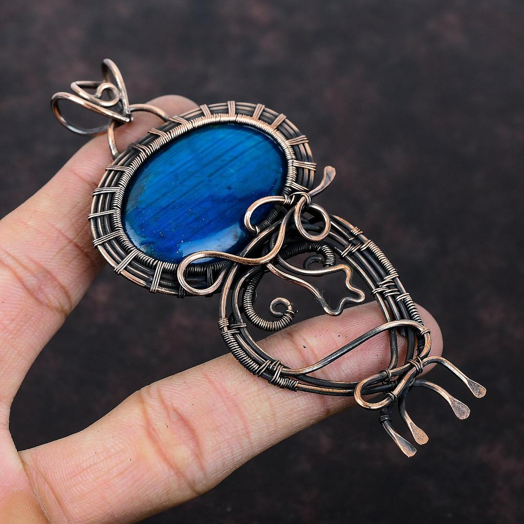 Неоновая вспышка лабрадорит кулон медная проволока обернутый драгоценный камень кулон ручной работы медные украшения уникальный стиль кулон проволока обернутый ювелирные изделия для подарка