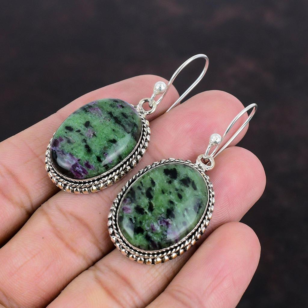 Ruby Zoisite Earring Beautiful Vintage Earrings Gemstone Handmade Jewelry 925 Sterling Silver Earring Ruby Zoisite Jewelry Gifts For Women