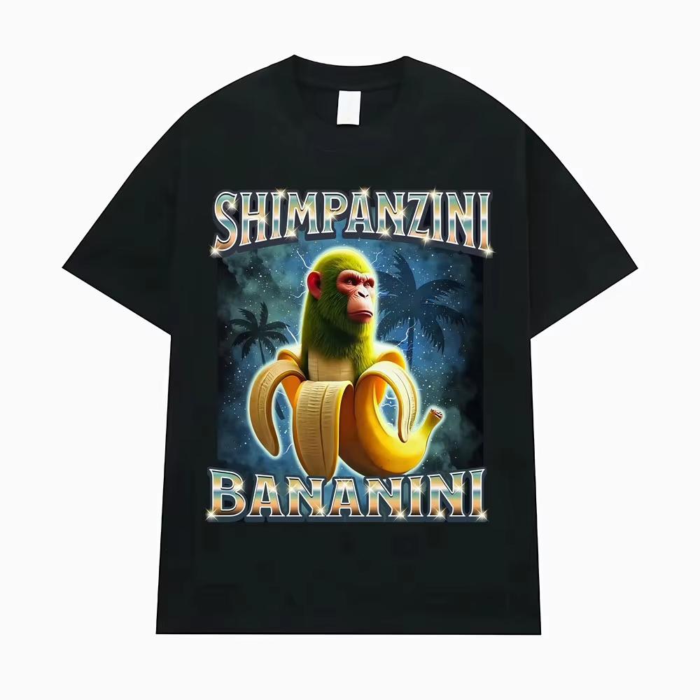 Shimpanzini Bananini T Shirts Italian Brainrot Funny Monkey Meme T-shirt Men Women Humor Short