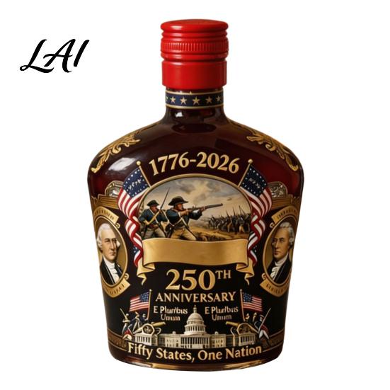 Anniversary Celebration Glass Bottle 250th Wine Commemorative Colored Decanter with Founding Fathers