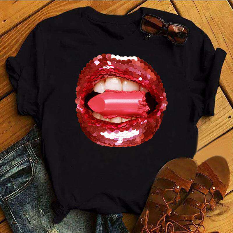 Lips Pure Cotton Printed Unisexs and Womens Fashion Trend Tshirt Summer New Personalized Round Neck Loose Casual Tshirt