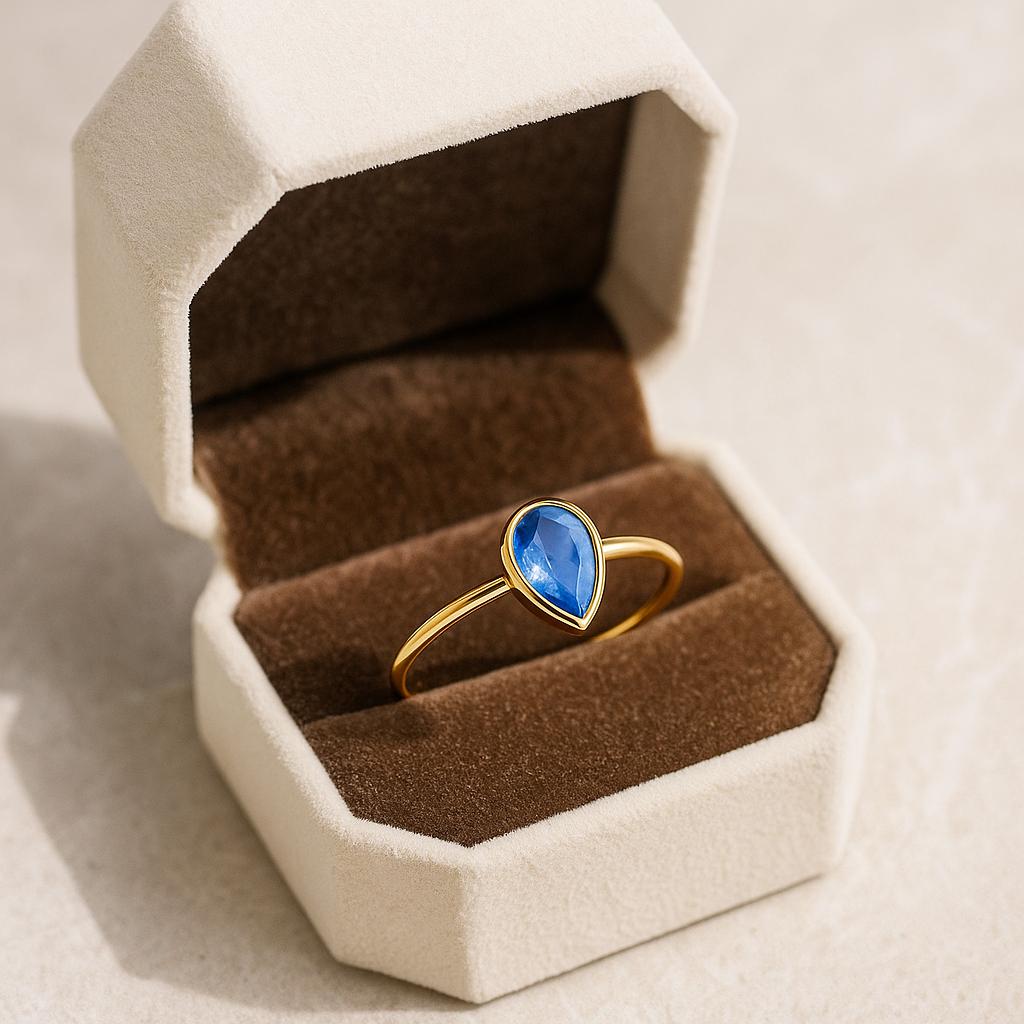 Blue Sapphire Teardrop Gold Plated Ring for Women – Elegant Gemstone Jewelry