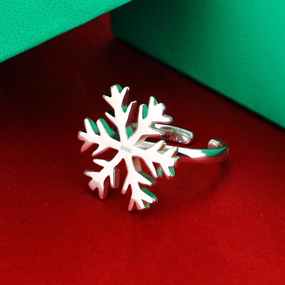 New Women's 925 Silver Ring Chic Snowflake Design Open Ring Fine Jewelry Cocktail Party Ring Gift