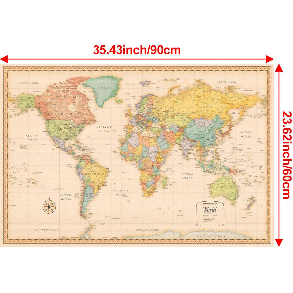 Бескаркасный холст с картой мира, постер, для интерьера/улицы, образовательный географический декор, учебные пособия, товары для путешествий