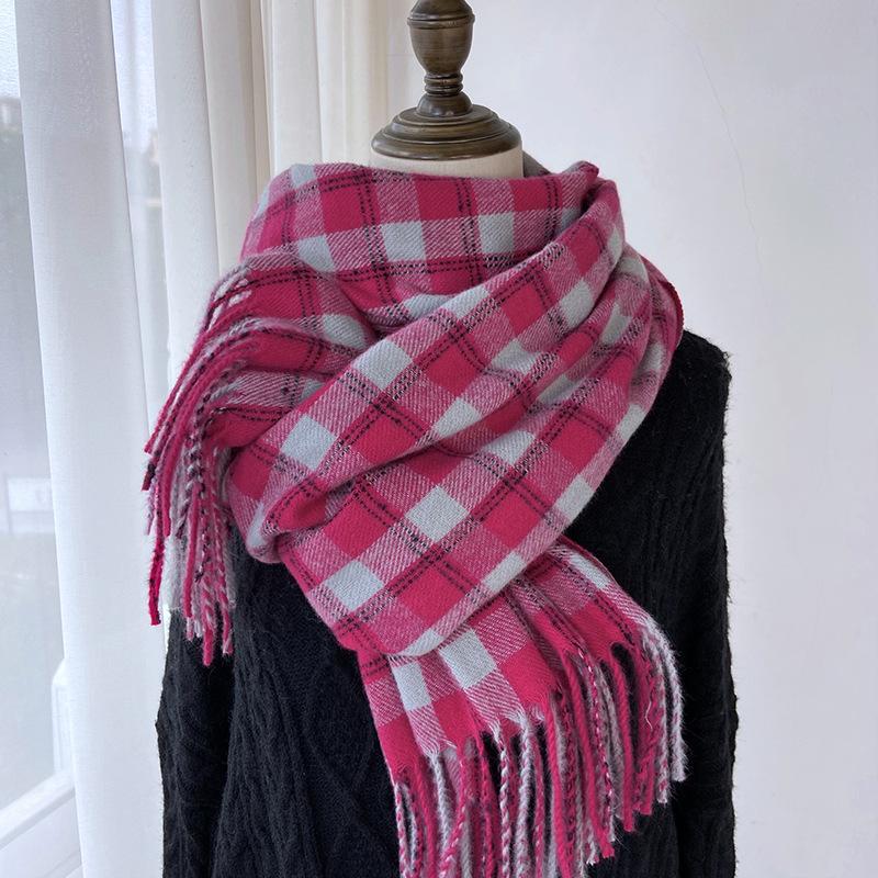 Plaid Scarf Women's Autumn and Winter New Retro Shawl Imitation Cashmere Warm Fringed Scarf
