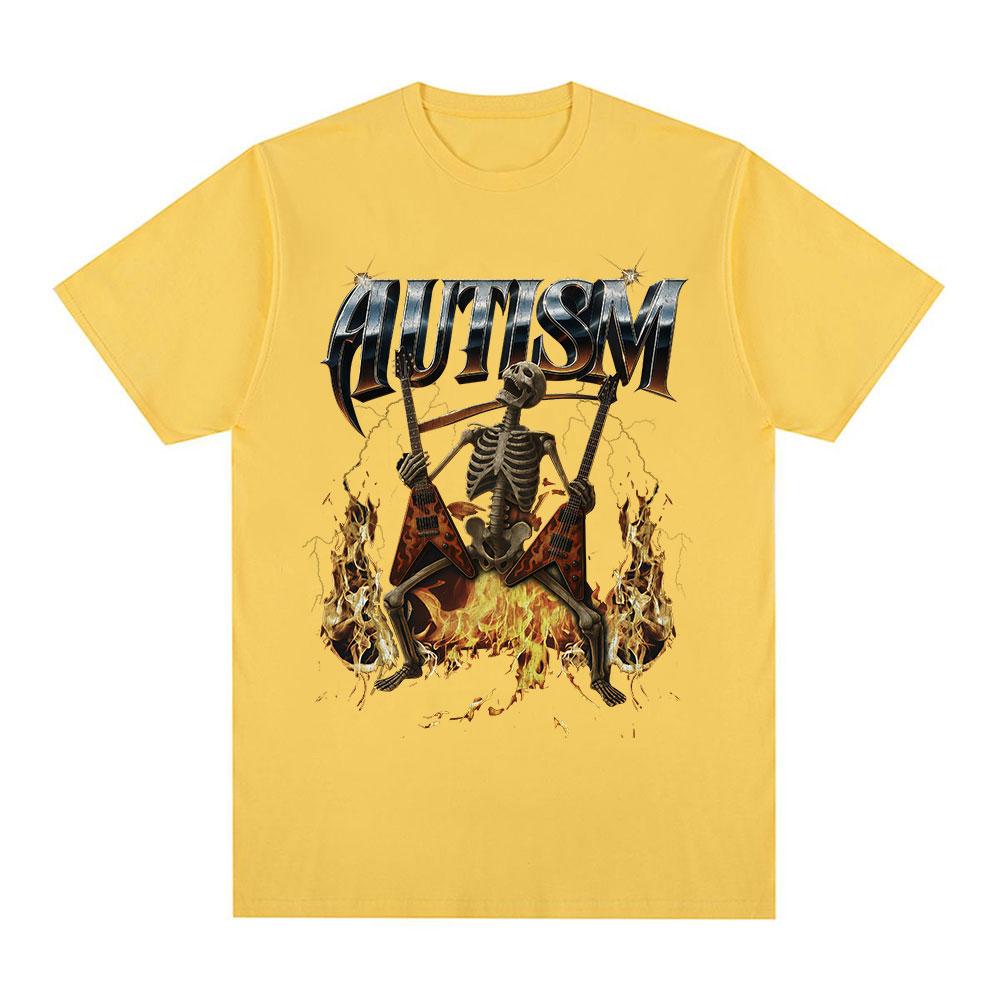 Autism Autism Funny Skeleton Meme Tshirts Mens Clothing Vintage Summer Short Sleeves Tshirt Cotton Casual Oversized T Shirts