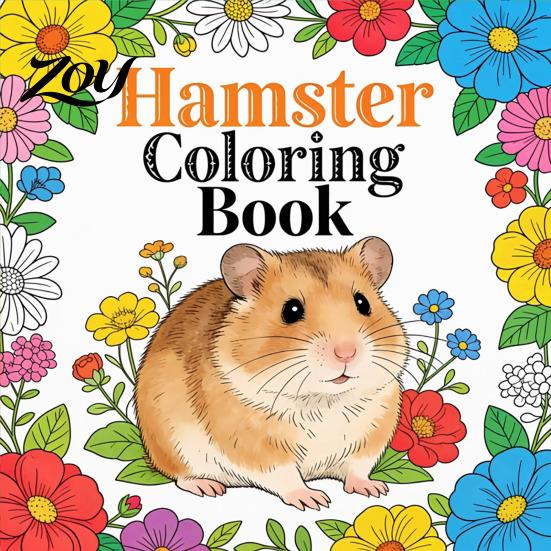 Thick Paper Coloring Sheets Hamster Book for Kids, Cute Animal Illustrations And Creative Gift Toddlers Floral Elements Drawing Book, Portable Doodle