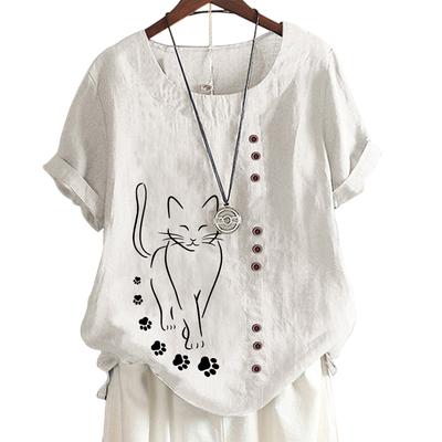 Женский повседневный хлопковый топ с милым цветочным принтом, 6 узорами, круглым вырезом, короткими рукавами