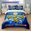 Leeds United Custom Name Text Bedding Set 1 Duvet Cover+2 Pillowcases Soccer Logo Personalized Gift For Special Occasion Bedroom Decor