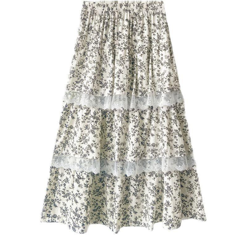 Кружевная цветочная юбка для женщин, летняя, с высокой талией, облегающая, с небольшим пышным ярусом, длинная юбка