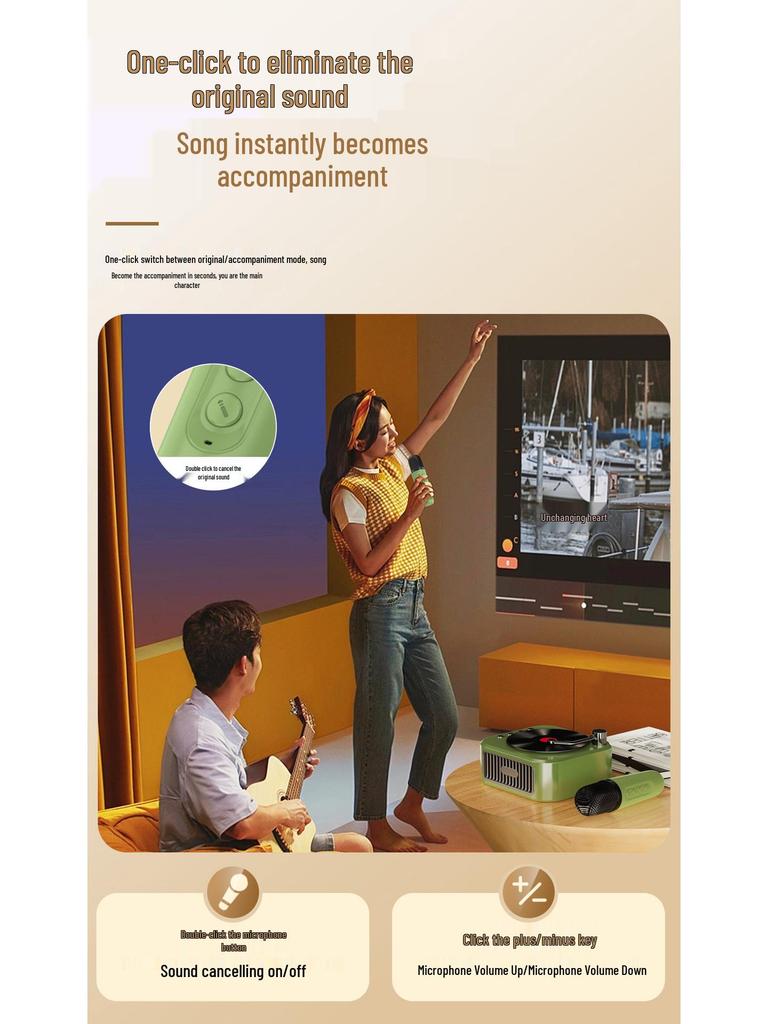 Ретро виниловый проигрыватель с Bluetooth-динамиком и беспроводным микрофоном - Ультрамаленький и высококачественный, идеальный фестивальный подарок