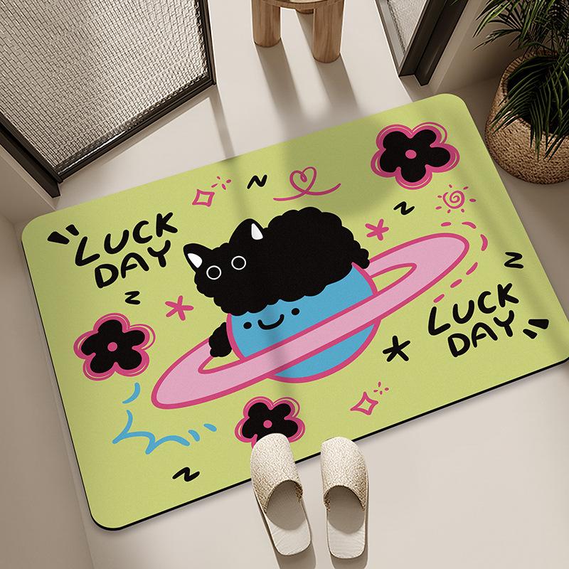 Diatom Mud Floor Mat Bathroom Water Absorption Quick-drying Foot Pad Cartoon Black Cat Dirty-resistant Anti-slip Pad Household Bathroom Entrance Mat