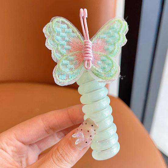 Детская резинка для волос с декором в виде бабочки, телефонный шнур, гладкий мультяшный дизайн, многоразовая