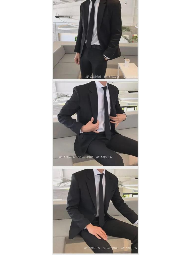 Men's Slim-Fit Korean Casual Suit Jacket and Trousers Set