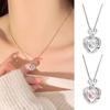 Women Necklace Pink Rhinestone Heart Pendant Adjustable Length Clavicle Necklace Valentines Day Anniversary Gift Wedding