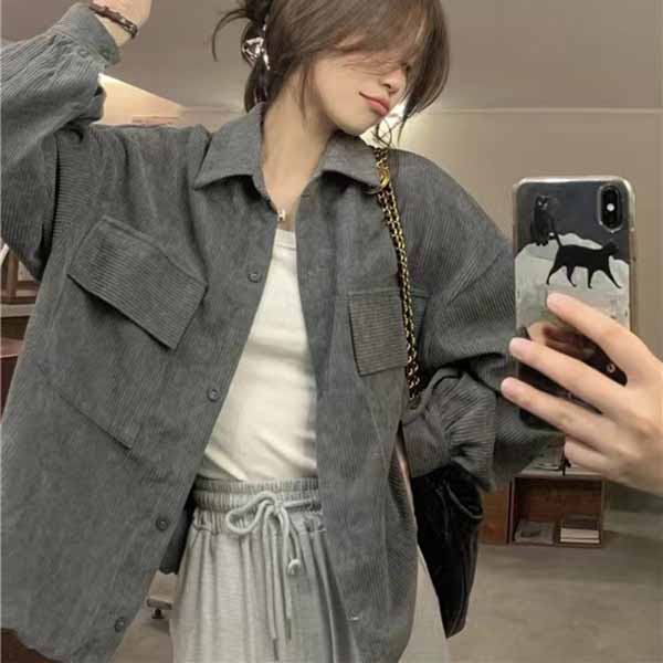 Рубашка в стиле ретро, ​​вельветовое пальто, корейский темпераментный дизайн, кардиган с лацканами, верхняя мода