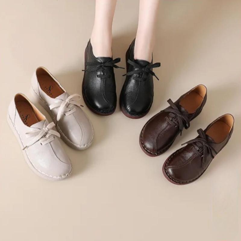 Johnature Женские туфли-лоферы из натуральной кожи, мягкая подошва, повседневные, однотонные, универсальные, на шнуровке