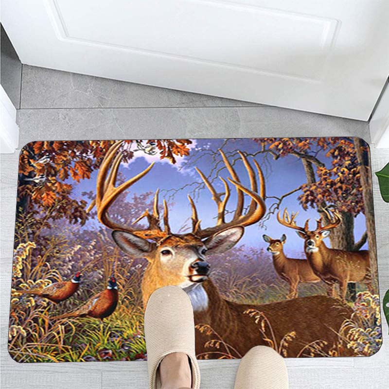 Deer Carpet Cartoon Elk Moose Pattern Carpets Kitchen Mat Bedroom Living Room Doormat Home Hallway Balcony Anti-Slip Floor Mat