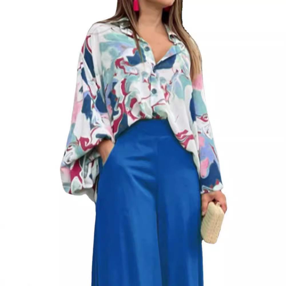 2024 Women's Plus Size Fashion: Lapel Shirt & High-Waist Wide-Leg Pants Set