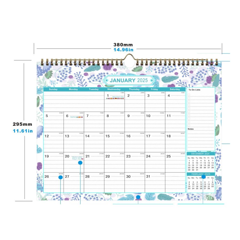 Настенный календарь 2025 года, 18 ежемесячных подвесных календарей, портативный настенный планировщик для домашнего офиса