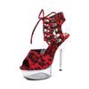 190 Series 14.5cm Heel 4.5cm Platform Sexy Leopard Print Stiletto Sandals Transparent Crystal Shoes Leopad Sandals LFD