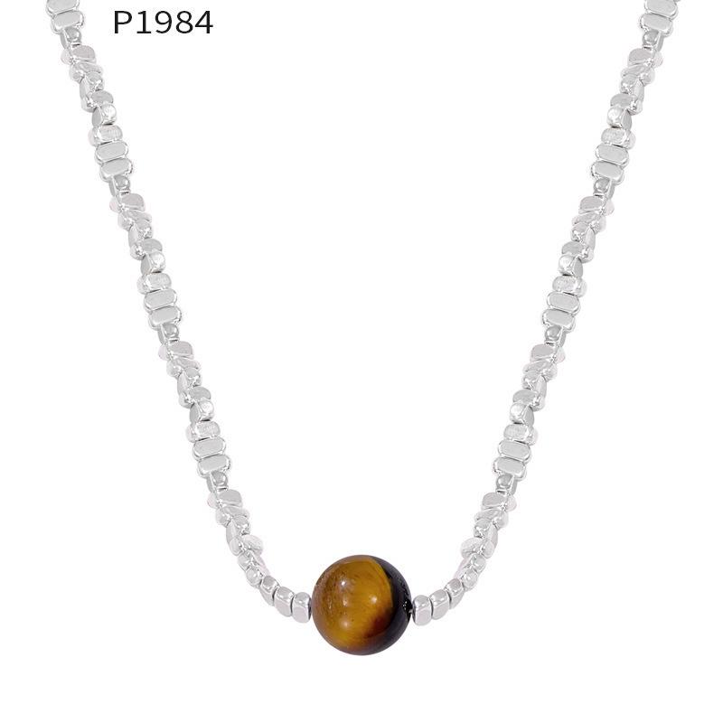 Минималистичное корейское ожерелье-подвеска «Тигровый глаз» с посеребрением и дизайном из титановой стали