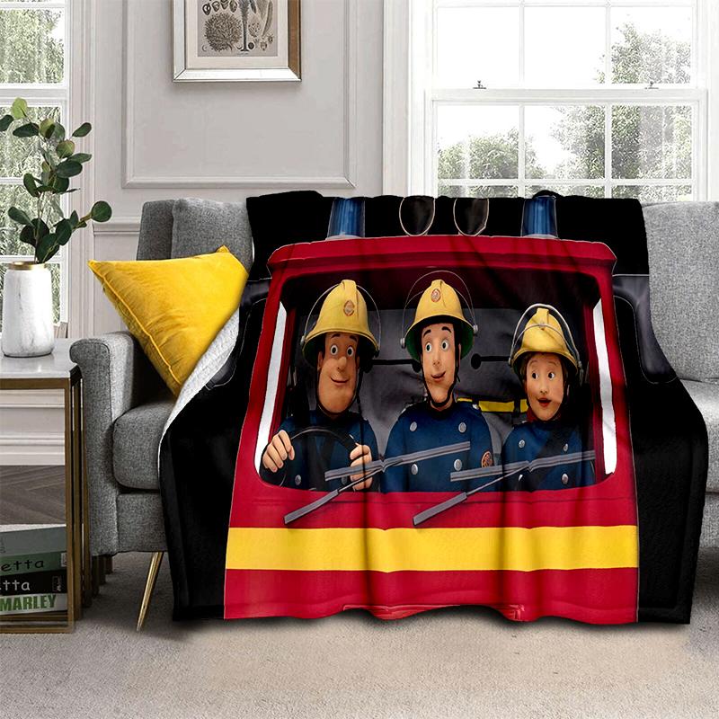 3D Classic Fireman Sam Child Cartoon Blanket,Soft Throw Blanket for Home Bedroom Bed Sofa Travel Picnic Cover Kids Gift