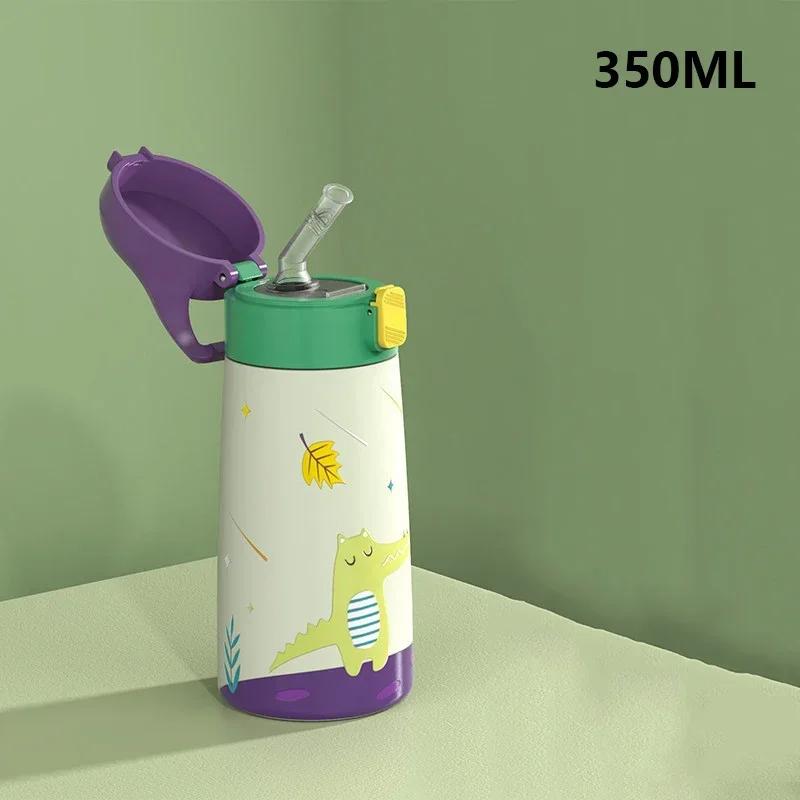 Kids Stainless Steel Straw Thermos Mug with Case Cartoon Leak-Proof Vacuum Flask Children Thermal Water Bottle Thermocup