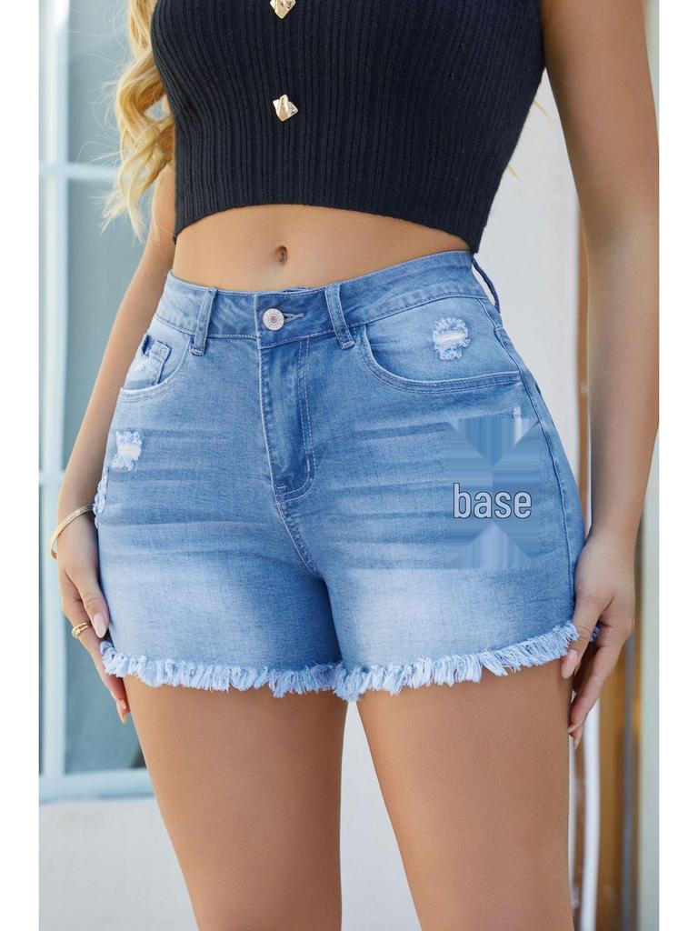 Женские джинсовые шорты с бахромой и рваным эффектом - Европейский и американский стиль, горячие шорты