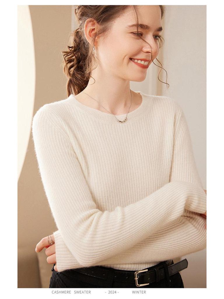 Women's Slim Fit Cashmere Sweater: Autumn/Winter Fashion Round Neck Knitted Pullover