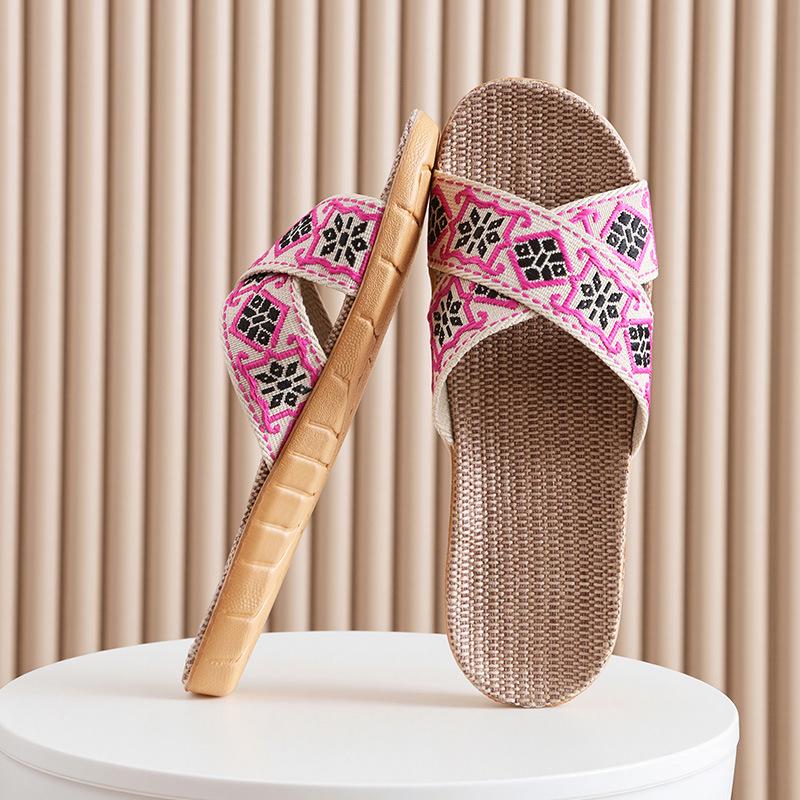 FL Four Seasons Women's Linen Deodorant Anti-slip Indoor/Outdoor Silent Slippers