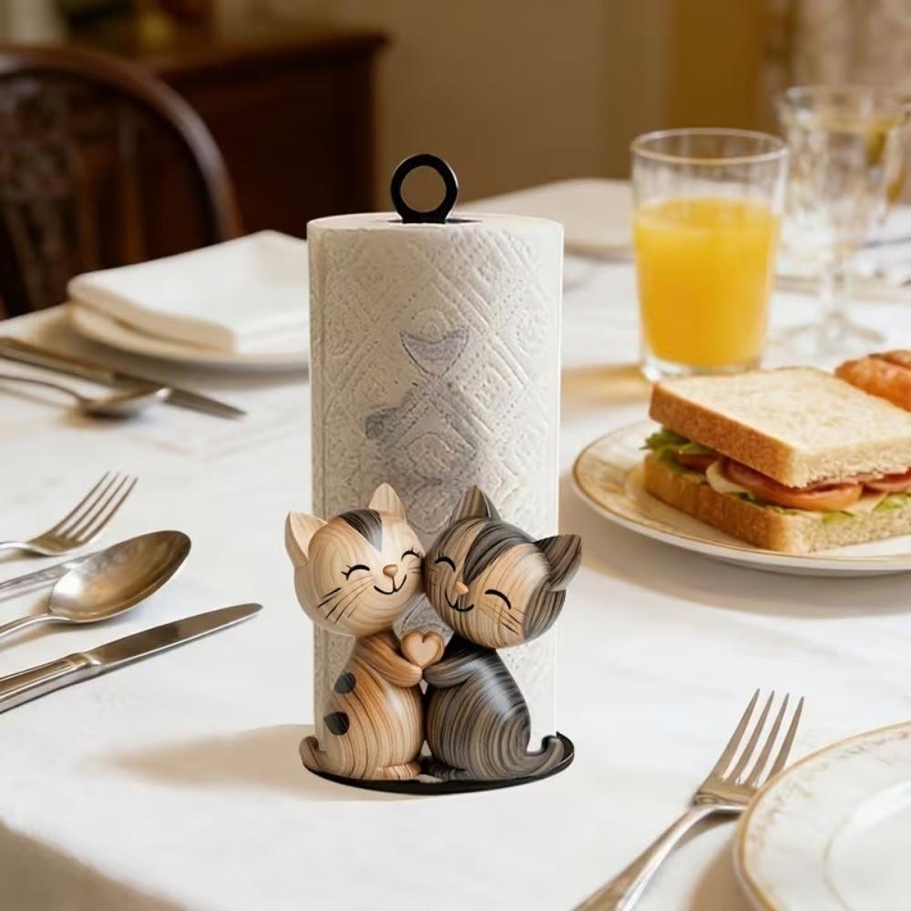 Cat Dog Roll Paper Towel Holder Wooden Tissue Storage Rack Christmas Tissue Holder Countertop